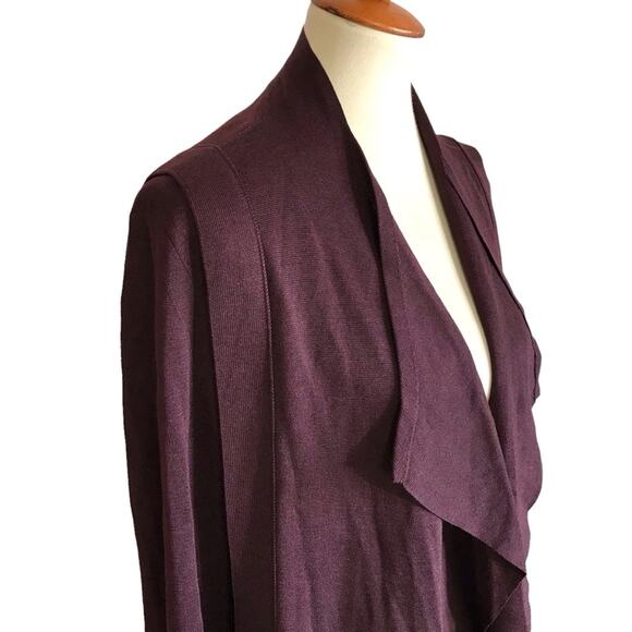 Akris Cashmere Silk Knit Waterfall Front Eggplant Purple Cardgian Sweater 16 - Picture 5 of 13